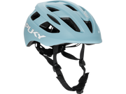 PUKY HELMET M från PUKY är en ljusblå cykelhjälm med ventilationshål, svarta justerbara remmar och "PUKY" i vita bokstäver på sidan, som visas mot en vit bakgrund.