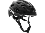PUKY HELMET M är en svart cykelhjälm med flera ventilationshål, justerbara remmar och "PUKY" tryckt i vitt på sidan.